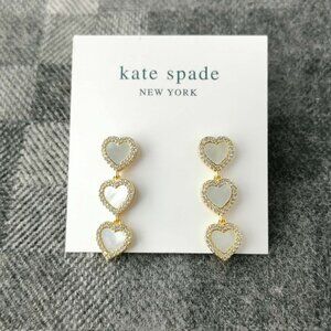 Authentic Kate Spade Take Heart Gold White Linear Earrings